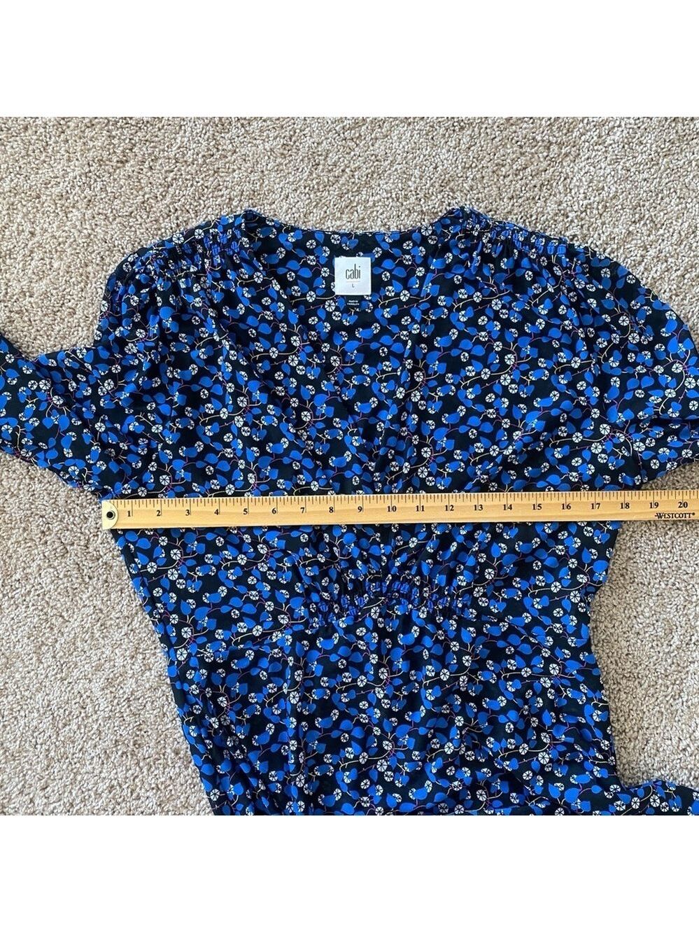 CAbi The Ten Dress Womens Large V-Neck Blue Floral Long Sleeve Lined #5772 - Picture 9 of 10